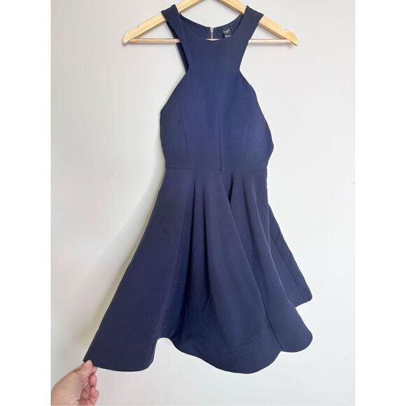 Windsor navy blue high neck flair style stater dress sz M - Picture 1 of 6